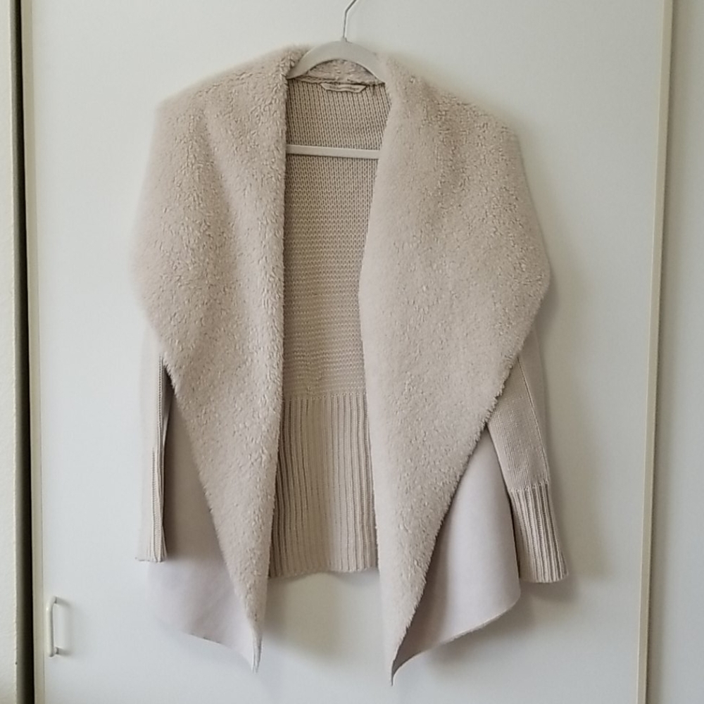 Soft Surroundings Sherling Faux Fur Suede Cardigan